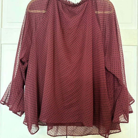 LC Lauren Conrad Burgundy Polka Dot Blouse - Picture 2 of 4